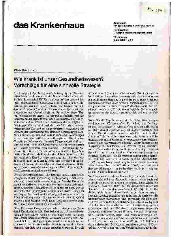 Vorschauseite 1: Wie krank ist unser Gesundheitswesen: Vorschläge für eine sinnvolle Strategie