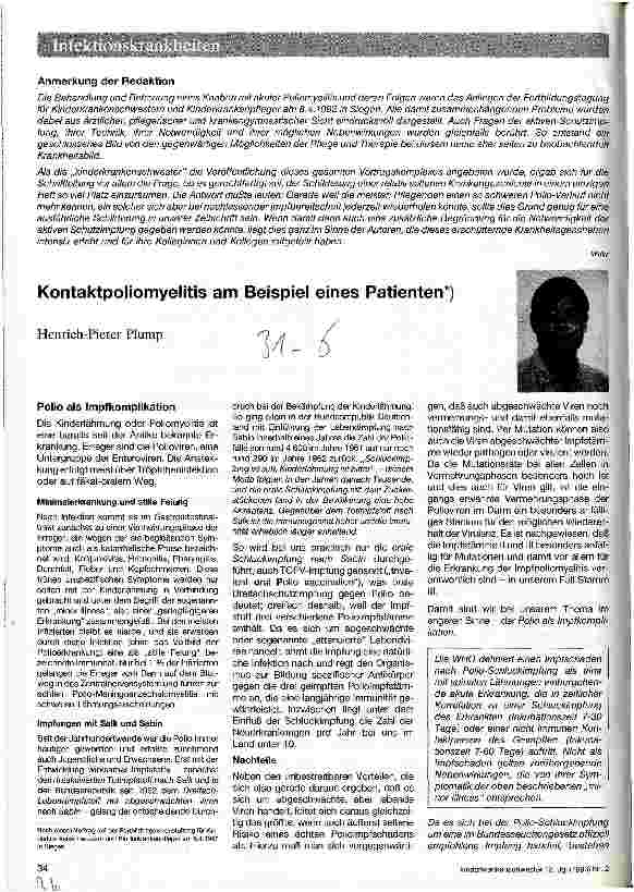 Vorschauseite 1: Kontaktpoliomyelitis am Beispiel eines Patienten