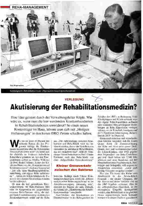 Vorschauseite 1: Verlegung: Akutisierung der Rehabilitationsmedizin?