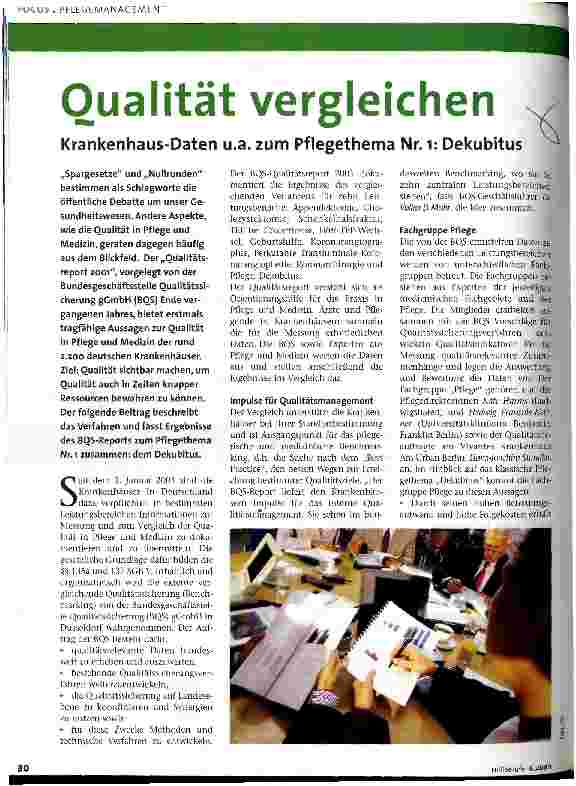Vorschauseite 1: Qualität vergleichen Krankenhaus-Daten u. a. zum Pflegethema Nr. 1: Dekubitus