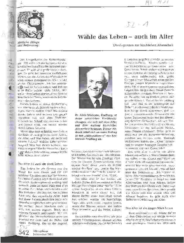 Vorschauseite 1: Wähle das Leben - auch im Alter Überlegung zur kirchlichen Altenarbeit