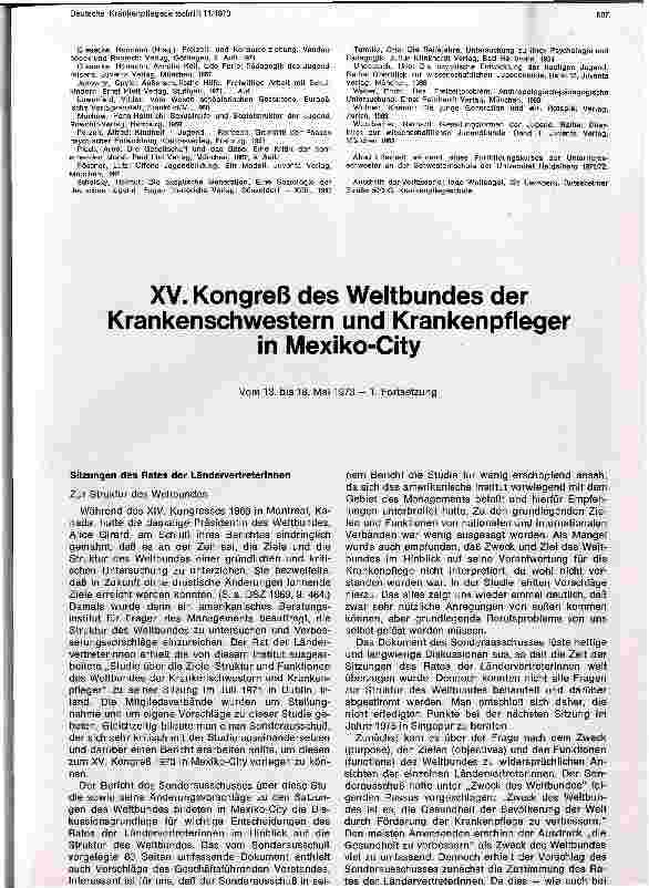 Vorschauseite 1: XV. Kongreß des Weltbundes der Krankenschwestern und Krankenpfleger in Mexiko-City (13.-18. Mai 1973)