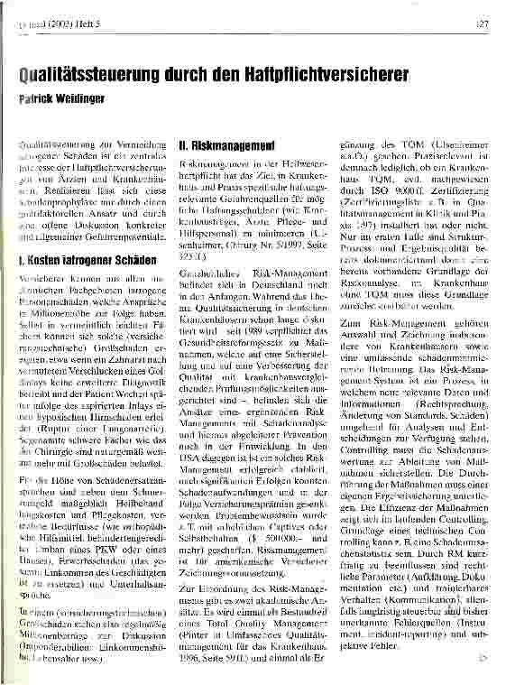 Vorschauseite 1: Qualitätssteuerung durch den Haftpflichtversicherer