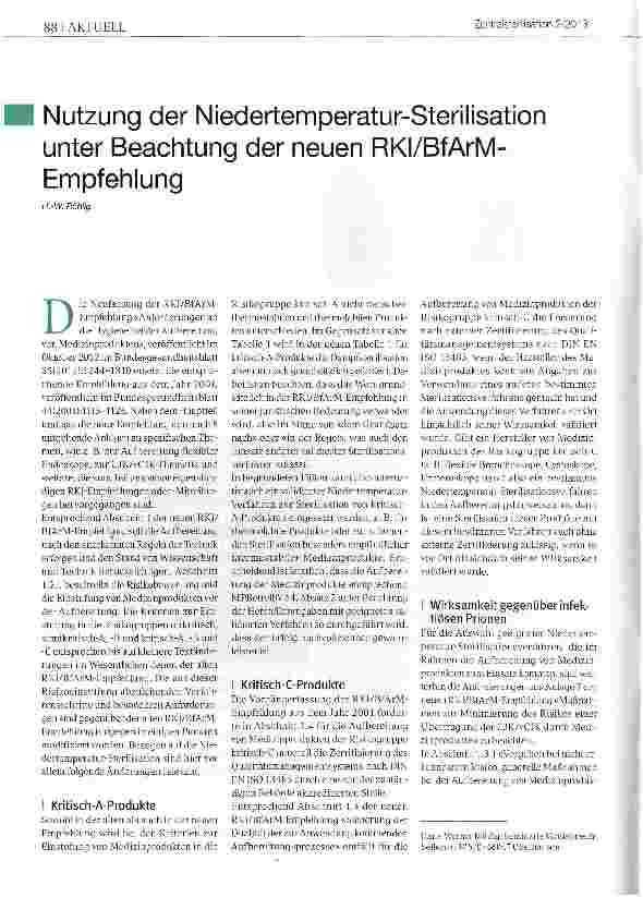 Vorschauseite 1: Nutzung der Niedertemperatur-Sterilisation unter Beachtung der neuen RKI/BfArM-Empfehlung
