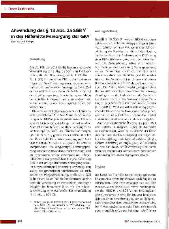 Vorschauseite 1: Anwendung des § 13 Abs. 3a SGB V in der Hilfsmittelversorgung der GKV