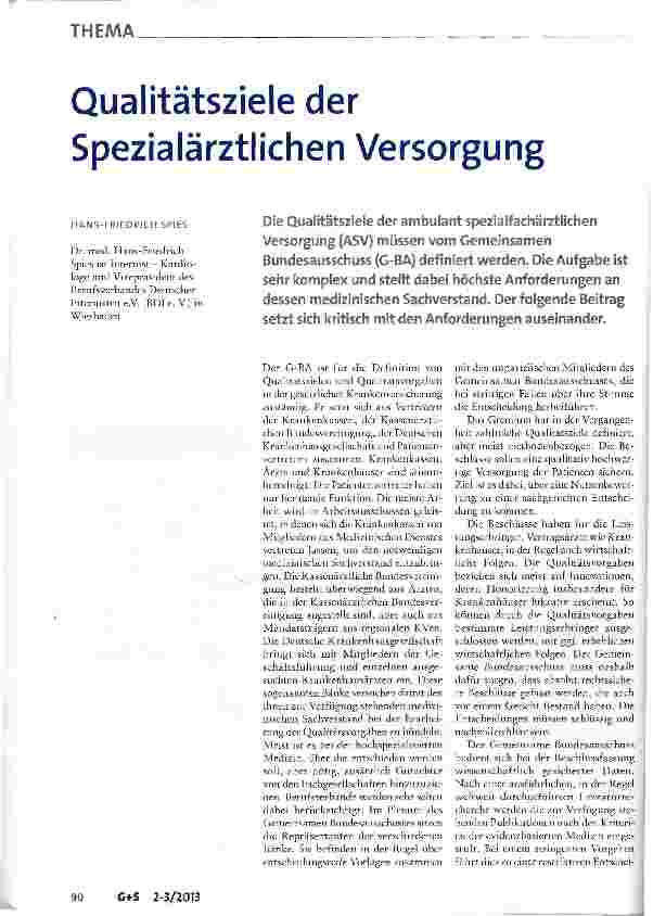Vorschauseite 1: Qualitätsziele der Spezialärztlichen Versorgung