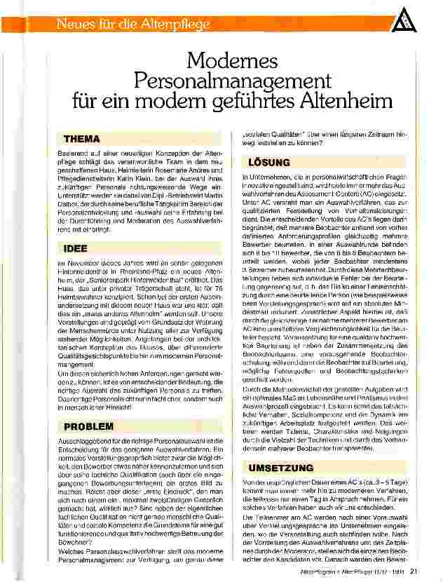 Vorschauseite 1: Modernes Personalmanagement für ein modern geführtes Altenheim