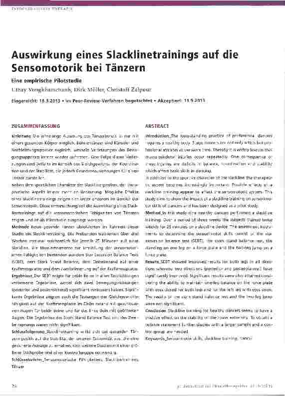 Vorschauseite 1: Auswirkung eines Slacklinetrainings auf die Sensomotorik bei Tänzern