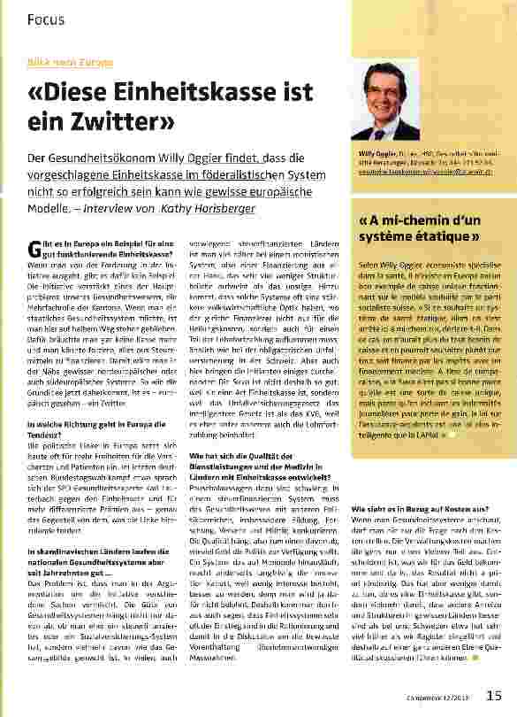 Vorschauseite 1: «Diese Einheitskasse ist ein Zwitter»