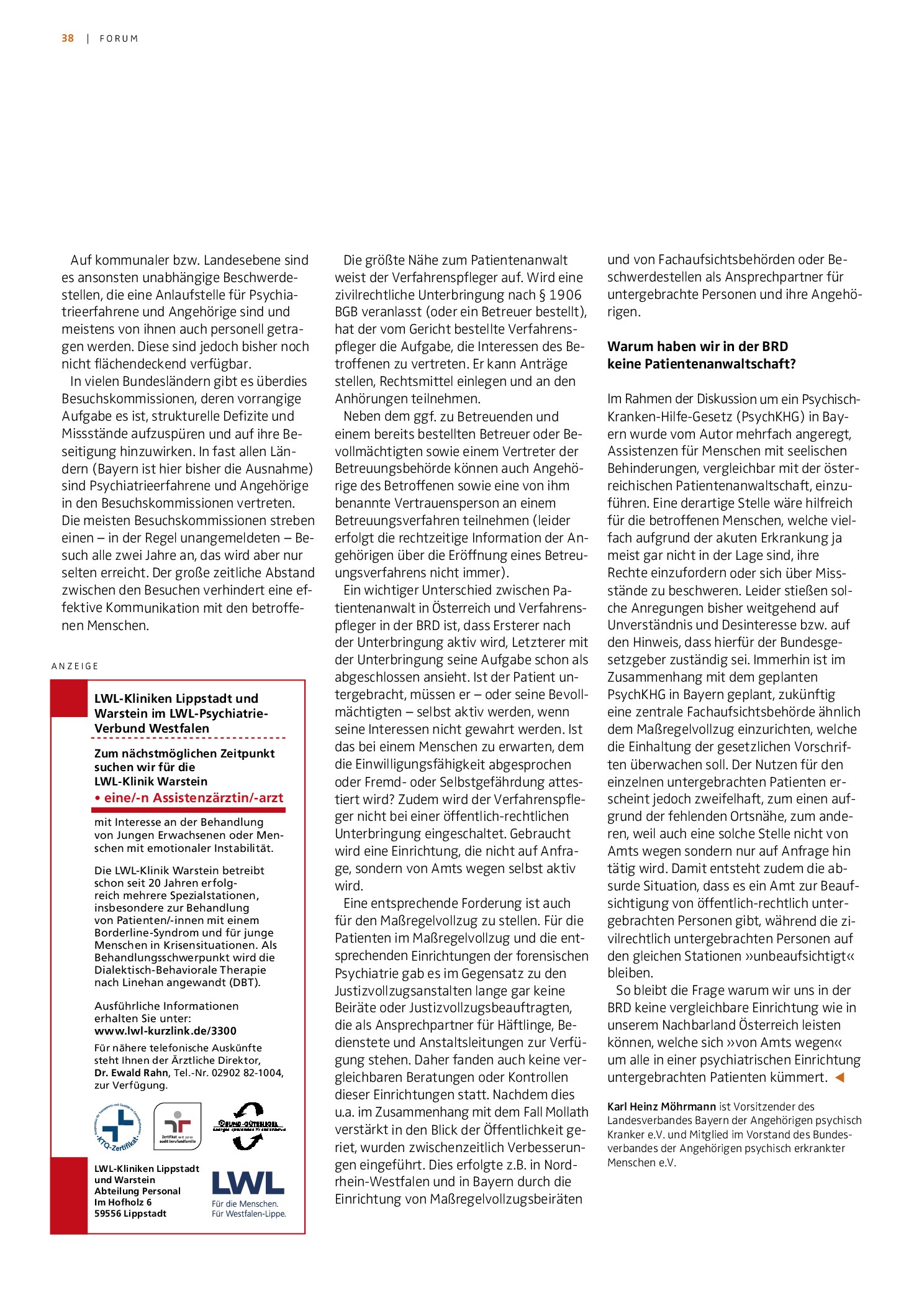 Vorschauseite 2: Wer vertritt die Interessen zwangsuntergebrachter Menschen in der Psychiatrie?