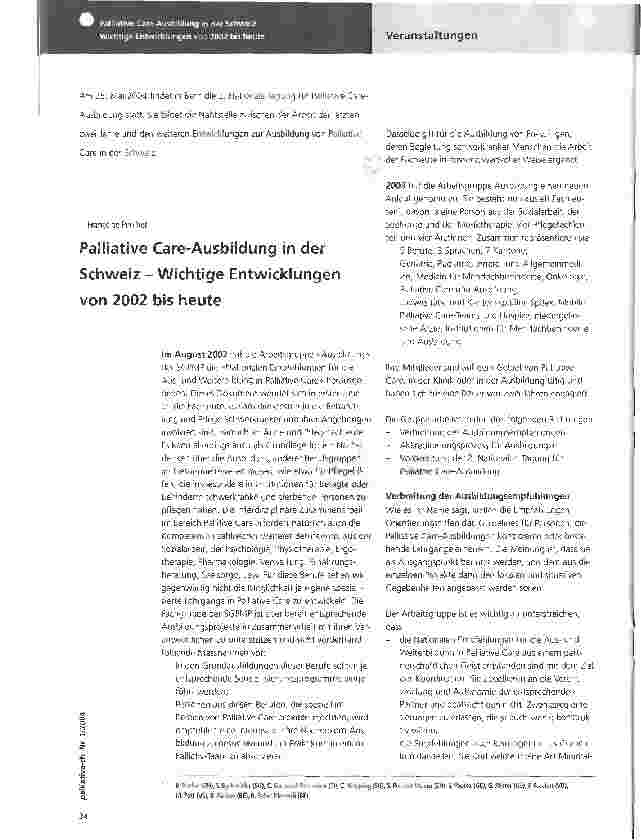 Vorschauseite 1: Palliative Care-Ausbildung in der Schweiz - Wichtige Entwicklungen von 2002 bis heute