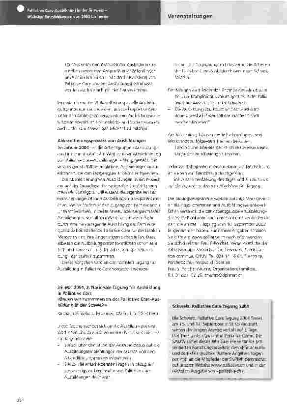Vorschauseite 2: Palliative Care-Ausbildung in der Schweiz - Wichtige Entwicklungen von 2002 bis heute