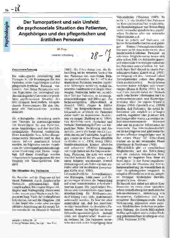 Vorschauseite 1: Der Tumorpatient und sein Umfeld: die psychosoziale Situation des Patienten, Angehörigen und des pflegerischen und ärztlichen Personals