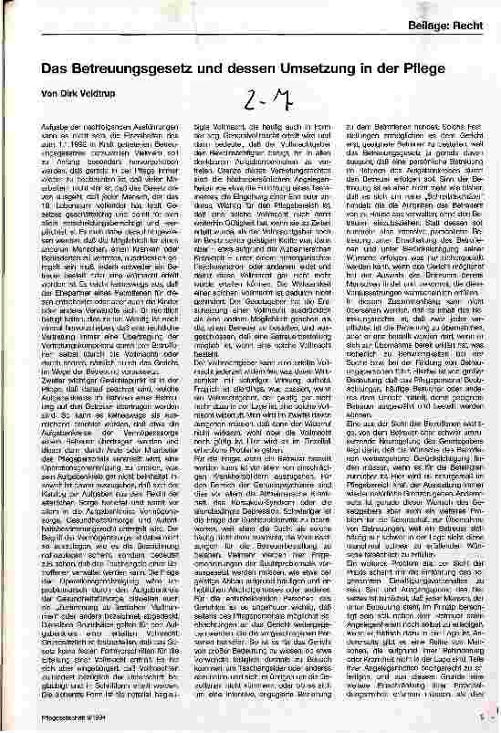 Vorschauseite 1: Das Betreuungsgesetz und dessen Umsetzung in der Pflege
