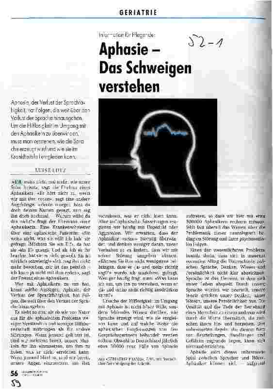 Vorschauseite 1: Aphasie - Das Schweigen verstehen Information für Pflegende
