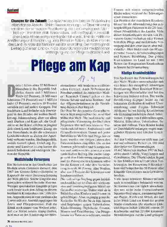 Vorschauseite 1: Pflege am Kap Chancen für die Zukunft
