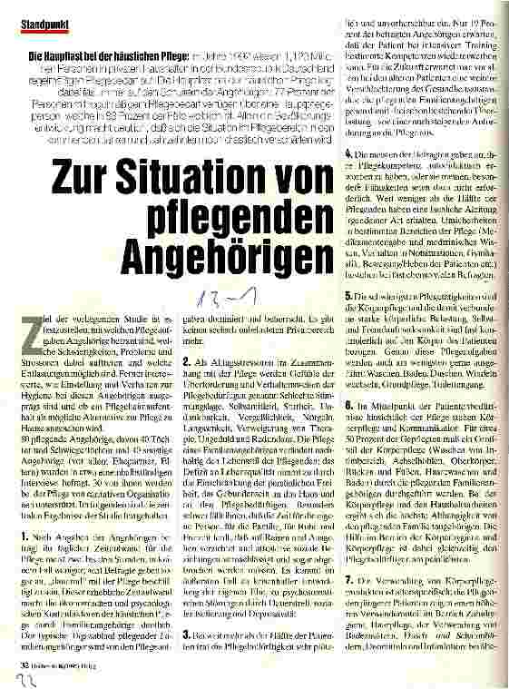 Vorschauseite 1: Zur Situation von pflegenden Angehörigen Die Hauptlast der häuslichen Pflege