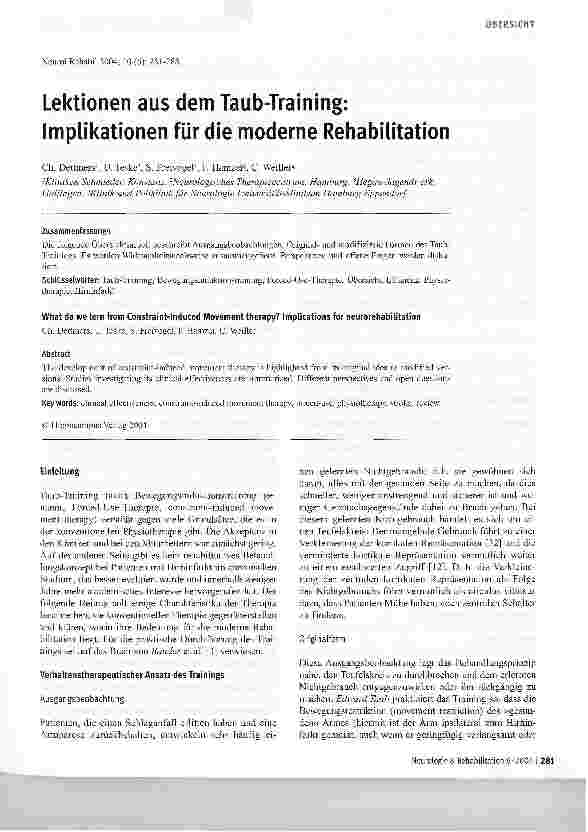Vorschauseite 1: Lektionen aus dem Taub-Training: Implikationen für die moderne Rehabilitation