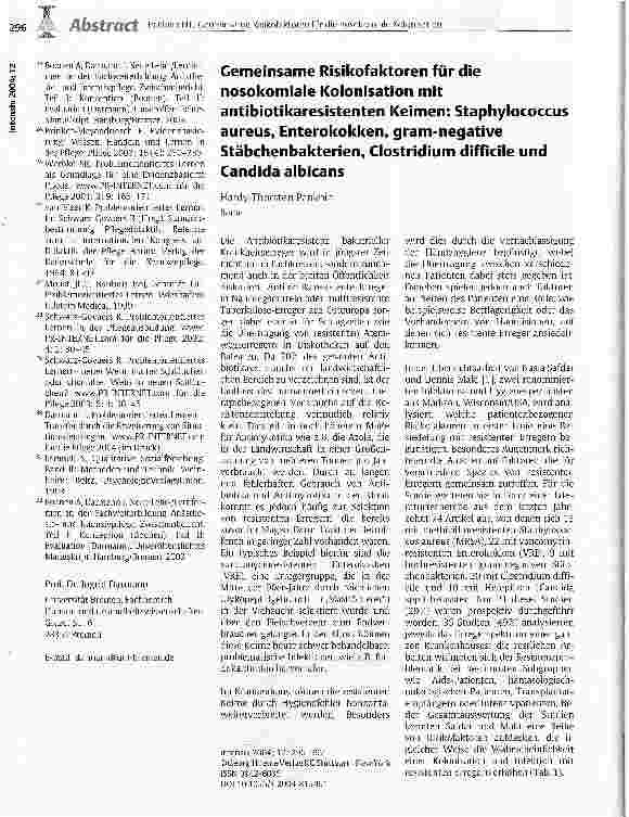 Vorschauseite 1: Gemeinsame Risikofaktoren für die nosokomiale Kolonisation mit antibiotikaresistenten Keimen: Staphylococcus aureus, Enterokokken, gram-negative Stäbchenbakterien, Clostridium dif…