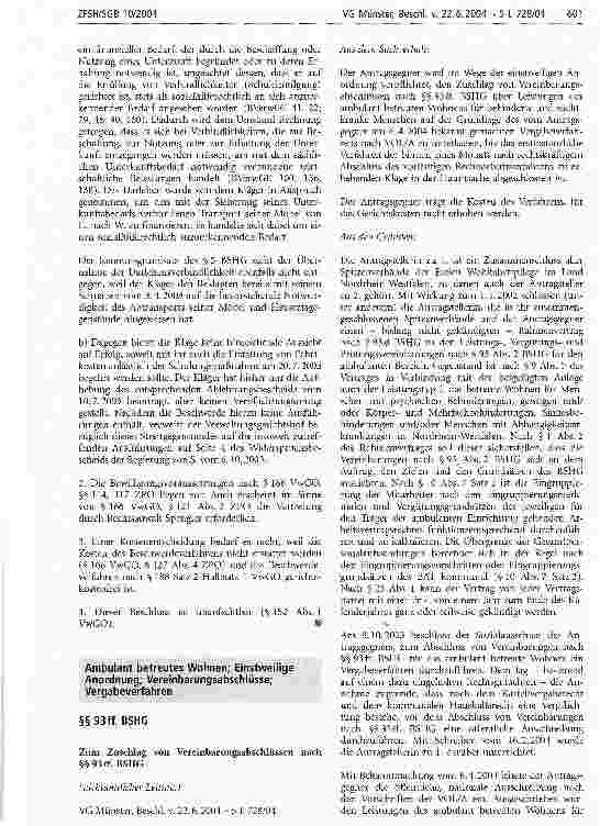Vorschauseite 1: Ambulant betreutes Wohnen; Einstweilige Anordnung; Vereinbarungsabschlüsse; Vergabeverfahren