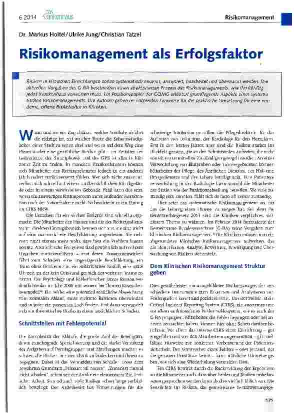 Vorschauseite 1: Risikomanagement als Erfolgsfaktor