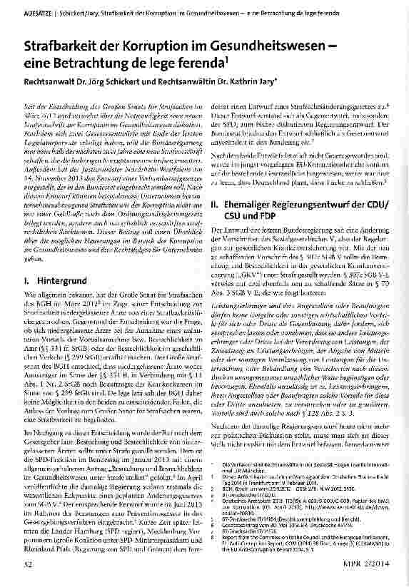 Vorschauseite 1: Strafbarkeit der Korruption im Gesundheitswesen -eine Betrachtung de lege ferenda