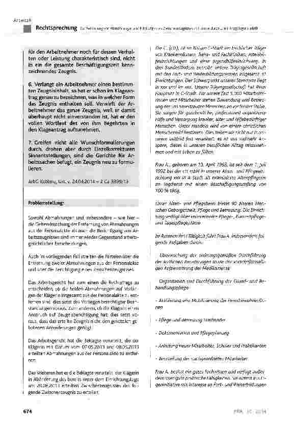 Vorschauseite 2: Zur Entfernung von Abmahnungen und Erteilung eines Zwischenzeugnisses mit einem durch Urteil festgelegten Inhalt