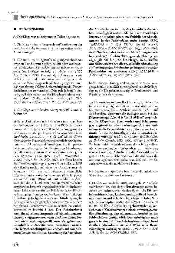 Vorschauseite 6: Zur Entfernung von Abmahnungen und Erteilung eines Zwischenzeugnisses mit einem durch Urteil festgelegten Inhalt