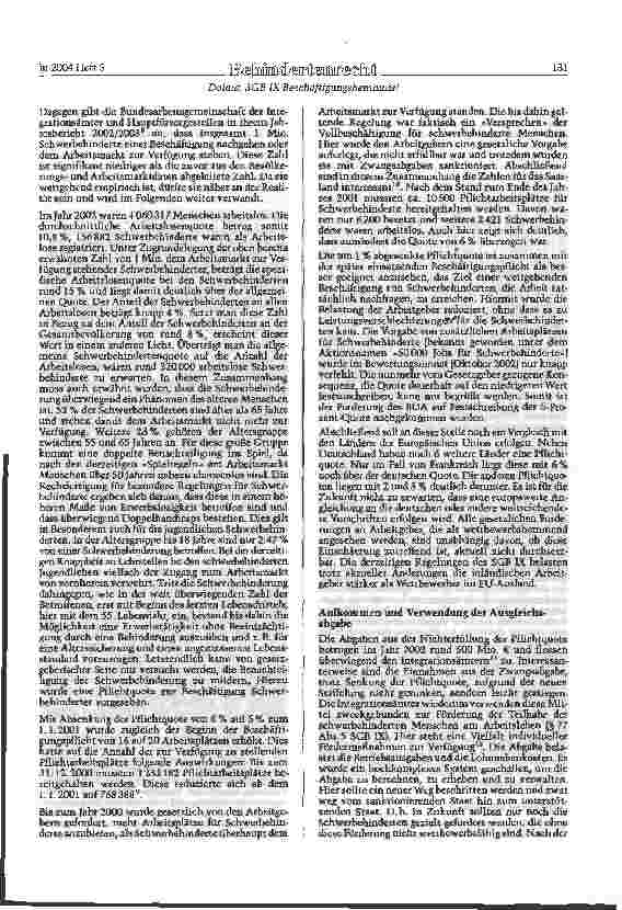 Vorschauseite 4: Sind die derzeitigen Regelungen des SGB IX Für schwerbehinderte Menschen ein Beschäftigungshemmnis?
