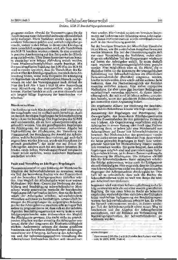 Vorschauseite 6: Sind die derzeitigen Regelungen des SGB IX Für schwerbehinderte Menschen ein Beschäftigungshemmnis?