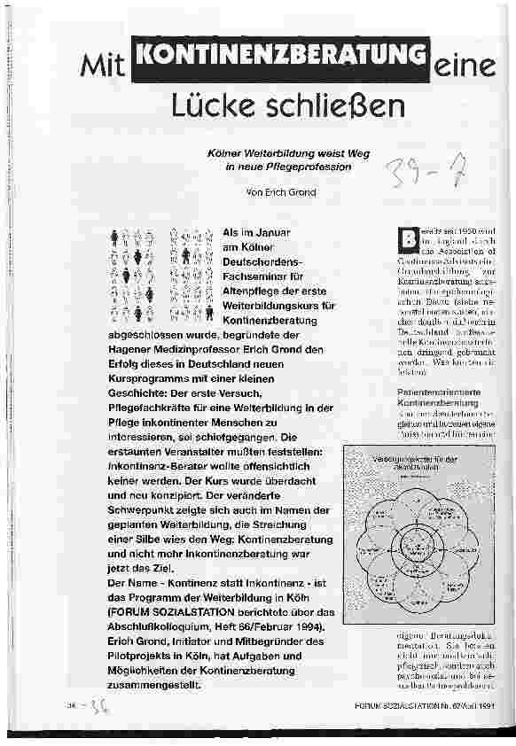 Vorschauseite 1: Mit Kontinenzberatung eine Lücke schließen Kölner Weiterbildung weist Weg in neue Pflegeprofession