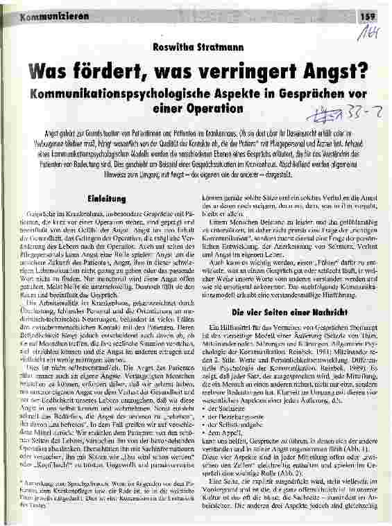 Vorschauseite 1: Was fördert, was verringert Angst? Kommunikationspsychologische Aspekte in Gesprächen vor einer Operation