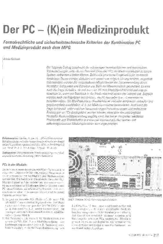 Vorschauseite 1: Der PC - (K)ein MedizinproduktFormalrechtliche und sicherheitstechnische Kriterien der Kombination PC und Medizinprodukt nach dem MPG
