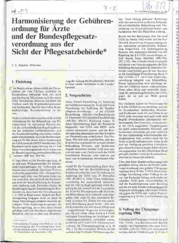 Vorschauseite 1: Harmonisierung der Gebührenordnung für Ärzte und der Bundespflegesatzverordnung aus der Sicht der Pflegesatzbehörde