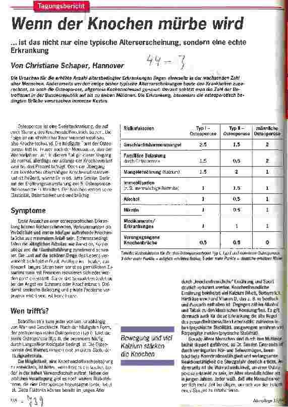 Vorschauseite 1: Wenn der Knochen mürbe wird ... ist das nicht nur eine typische Alterserscheinung, sondern eine echte Erkrankung