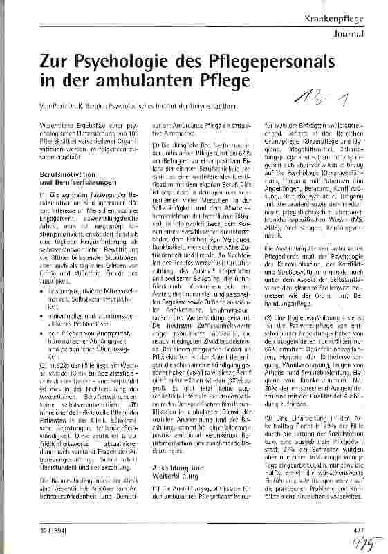 Vorschauseite 1: Zur Psychologie des Pflegepersonals in der ambulanten Pflege