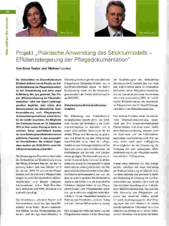 Vorschauseite 1: Projekt „Praktische Anwendung des Strukturmodells Effizienzsteigerung der Pflegedokumentation