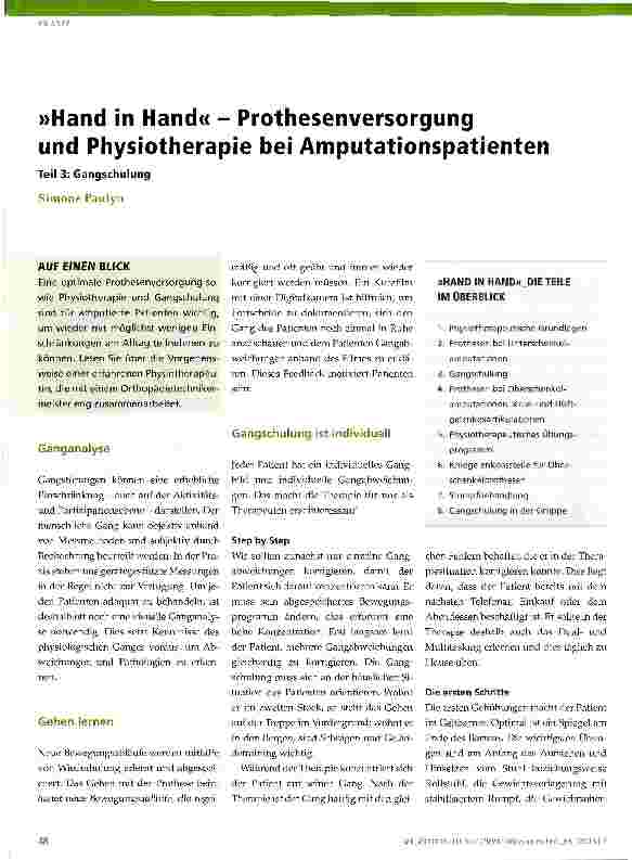 Vorschauseite 1: »Hand in Hand« - Prothesenversorgung und Physiotherapie bei Amputationspatienten Teil 3: Gangschulung