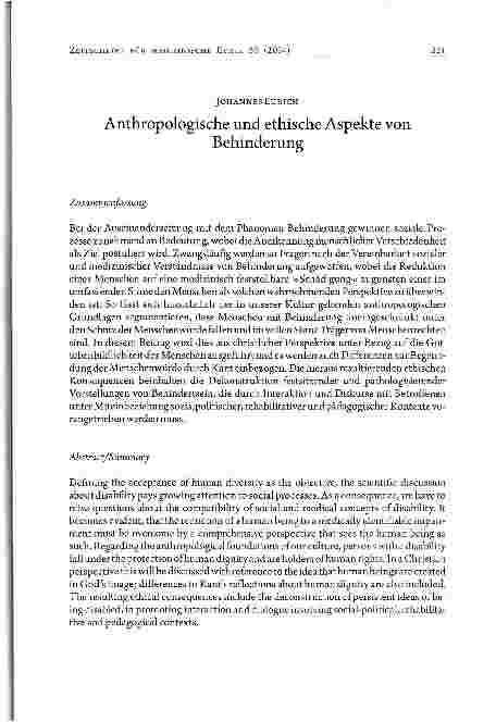 Vorschauseite 1: Anthropologische und ethische Aspekte von Behinderung