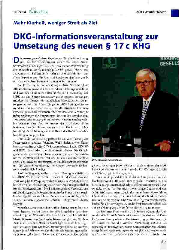 Vorschauseite 1: DKG-Informationsveranstaltung zur Umsetzung des neuen § 17 c KHG