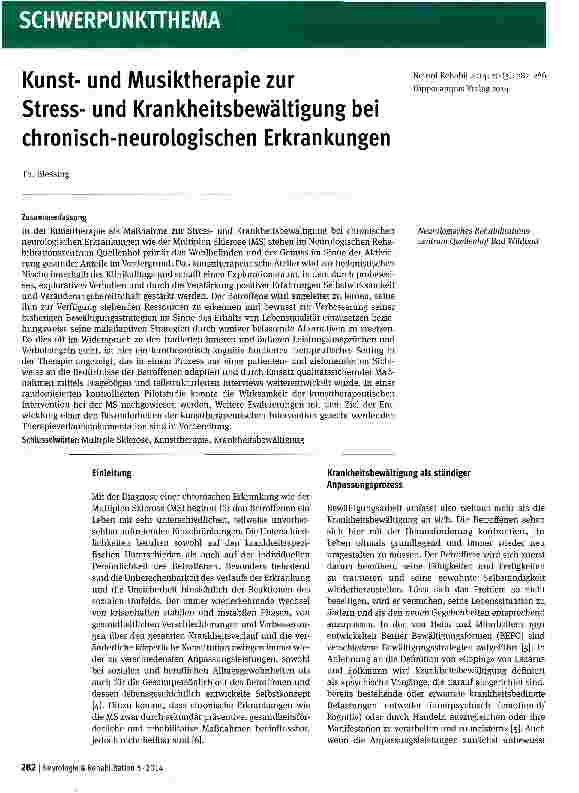 Vorschauseite 1: Kunstund Musiktherapie zur Stressund Krankheitsbewältigung bei chronisch-neurologischen Erkrankungen