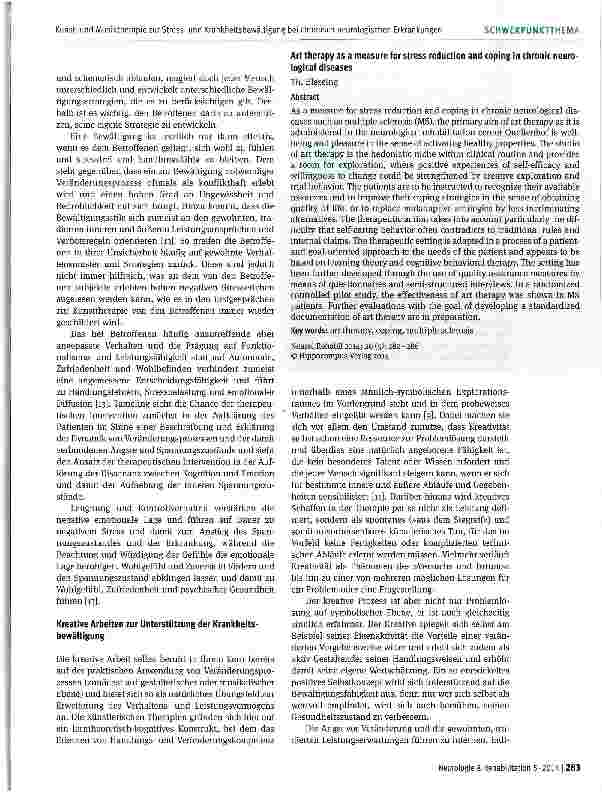 Vorschauseite 2: Kunstund Musiktherapie zur Stressund Krankheitsbewältigung bei chronisch-neurologischen Erkrankungen