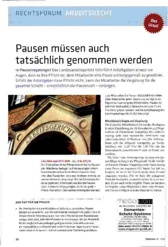 Vorschauseite 1: Pausen müssen auch tatsächlich genommen werden