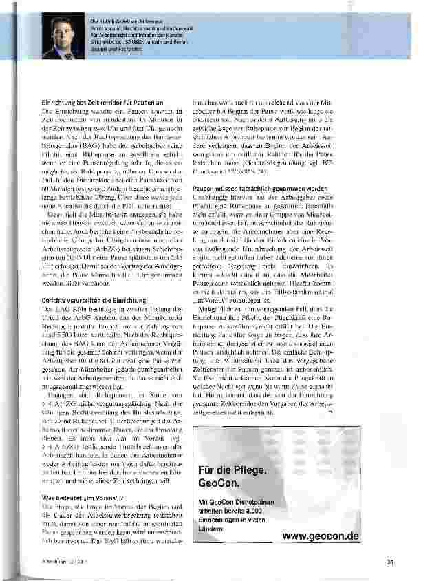 Vorschauseite 2: Pausen müssen auch tatsächlich genommen werden