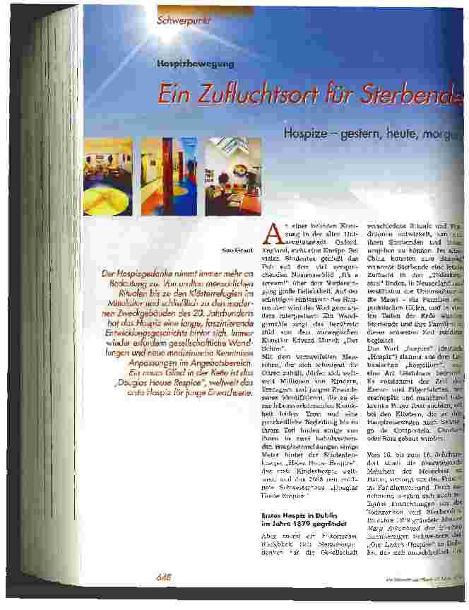 Vorschauseite 1: Zufluchtsort für SterbendeHospize - gestern, heute, morgen