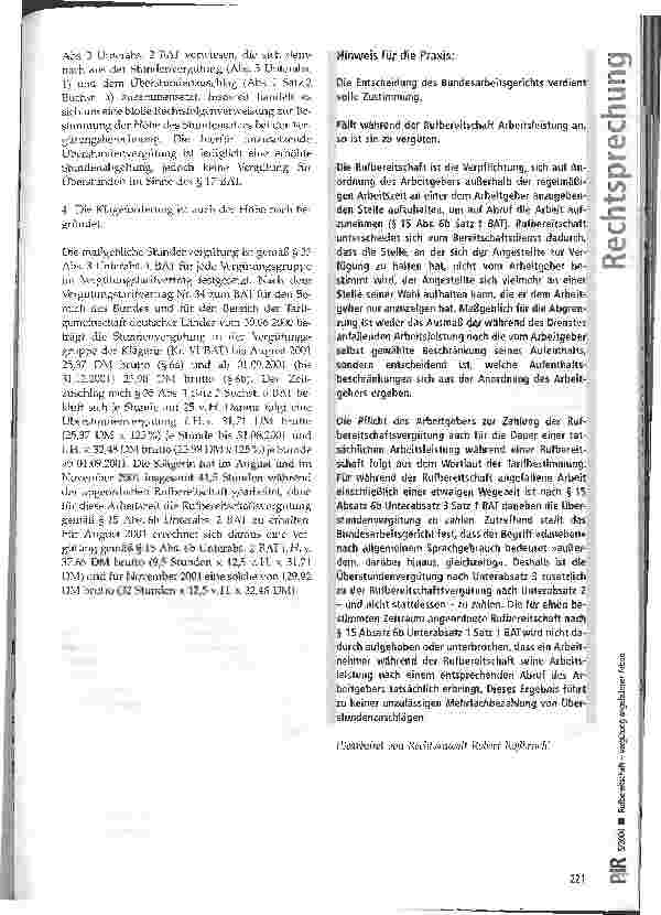 Vorschauseite 4: Rufbereitschaft -Vergütung angefallener Arbeit