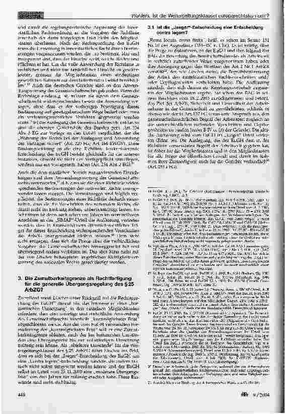 Vorschauseite 3: Ist die Weitergeltungsklausel des §25 ArbZG europarechtskonform? - Eine Entgegnung