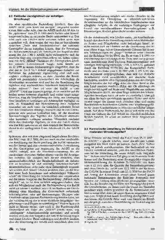 Vorschauseite 4: Ist die Weitergeltungsklausel des §25 ArbZG europarechtskonform? - Eine Entgegnung