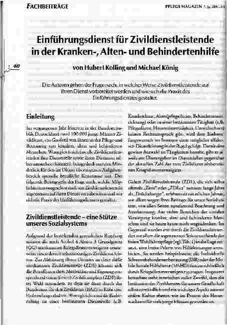 Vorschauseite 1: Einführungsdienst für Zivildienstleistende in der Kranken-, Altenund Behindertenhilfe