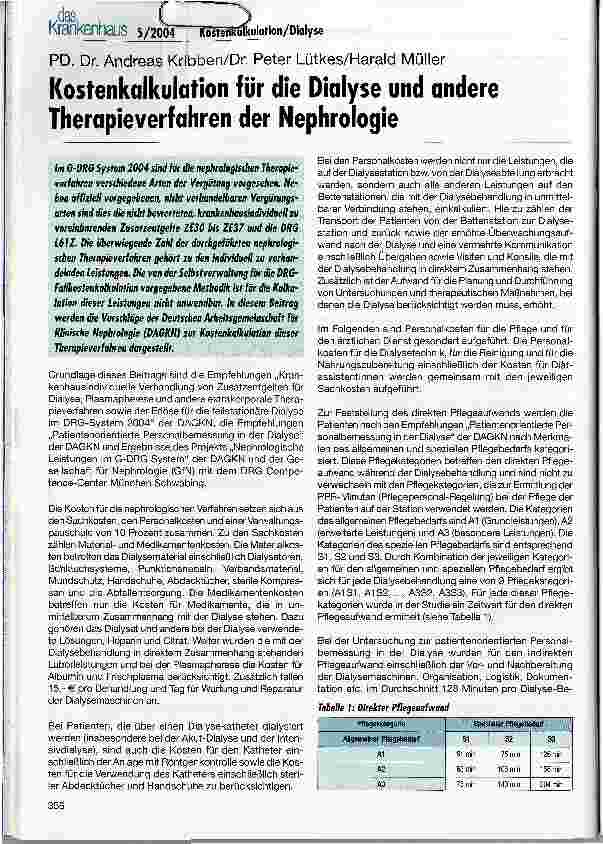 Vorschauseite 1: Kostenkalkulation für die Dialyse und andere Therapieverfahren der Nephrologie